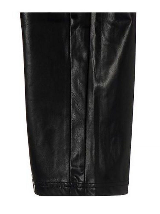 T7 Pantaloni Dama Din Piele Cu Cauciuc În Linie Dreaptă Model Cu Dungi Negru
