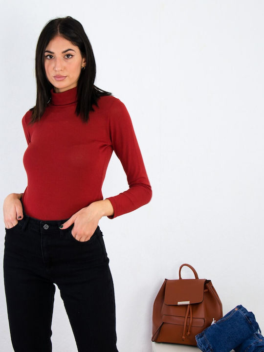 Women's brick red elastic turtleneck 2210058K