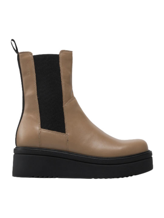 Tara Leather Women's Ankle Boots Platform Beige