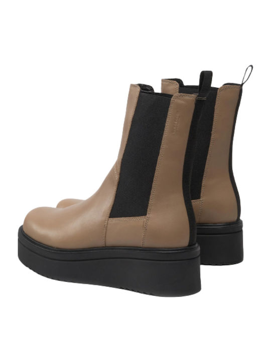 Tara Leather Women's Ankle Boots Platform Beige