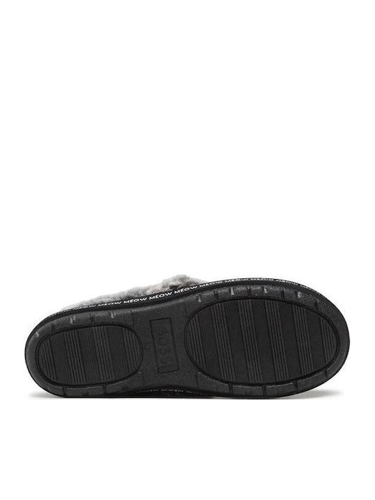 Too Cozy Meow Women's Closed Slippers with Fur Animals Black