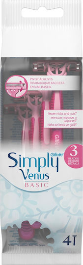 Venus Simply Basic Ξυραφάκια Σώματος μιας Χρήσης με 3 Λεπίδες & Λιπαντική Ταινία 4τμχ