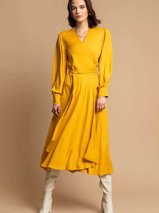 Moutaki Midi All Day Φόρεμα Μακρυμάνικο Κίτρινο