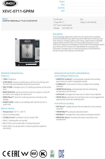 Unox ChefTop XEVC Φούρνος Υγραερίου με Ατμό 19kW 0711-GPRM