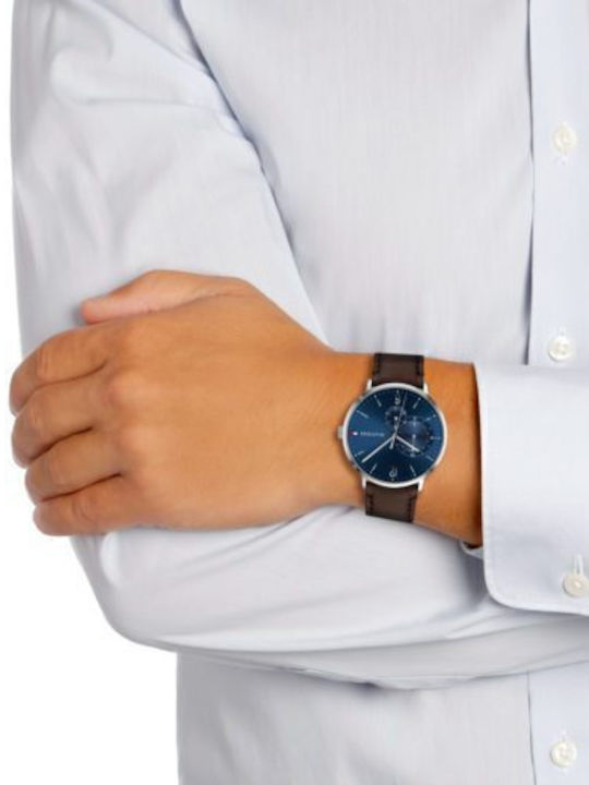 Tommy Hilfiger Brooklyn Herrenuhr 40mm Chronograph Batterie mit Braun Lederarmband