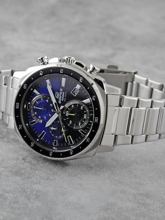 Casio Edifice Herrenuhr 43.8mm Chronograph Batterie mit Silber Metallarmband