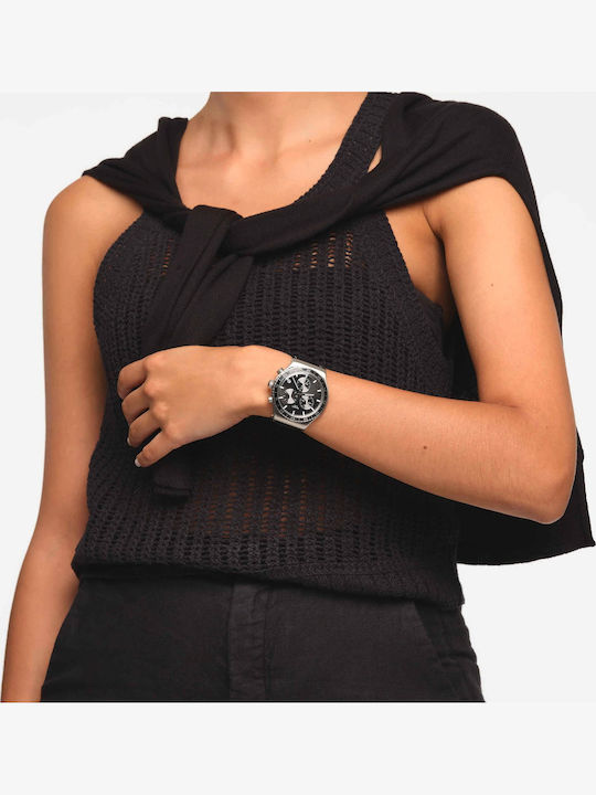 Swatch Dream Ανδρικό Ρολόι 43mm Χρονογράφος Μπαταρίας με Μαύρο Δερμάτινο Λουράκι
