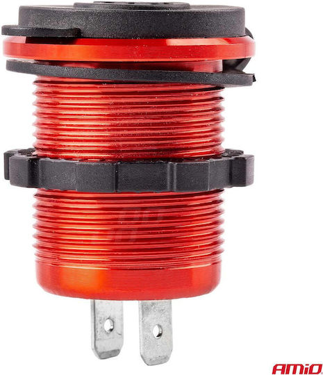 AMiO Πρίζα με 2 Θύρες Usb και Καπάκι Κόκκινη/Μαύρη 12/24V 5V 3.1A