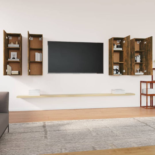 Wall-Mounted Living Room Cabinet Made of Particle Board with Lighting Smoky Oak 30.5x30x90cm