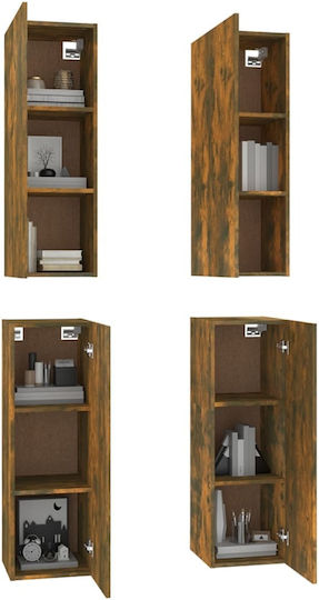Wall-Mounted Living Room Cabinet Made of Particle Board with Lighting Smoky Oak 30.5x30x90cm