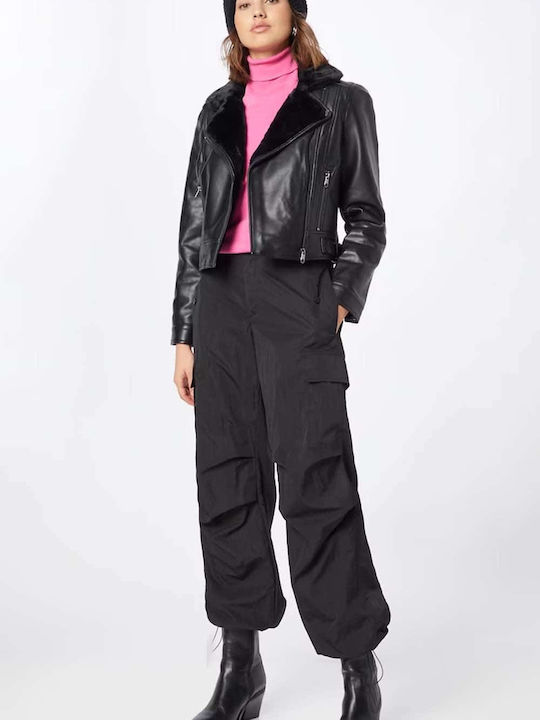 Γυναικείο Biker Jacket με Επένδυση Γούνας Total Black