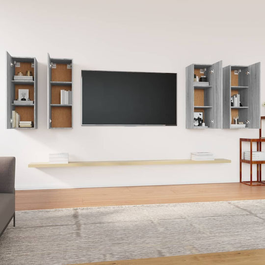 Wall-Mounted Living Room Cabinet made of Particle Board with Lighting Grey 30.5x30x90cm