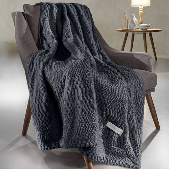 Guy Laroche Crusty Ριχτάρι Πολυθρόνας Γούνινο 130x170εκ. Carbon με Μαξιλαροθήκη