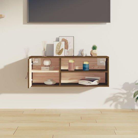 Wall-Mounted Living Room Cabinet Made of Solid Wood Natural - Honey 80x30x30cm