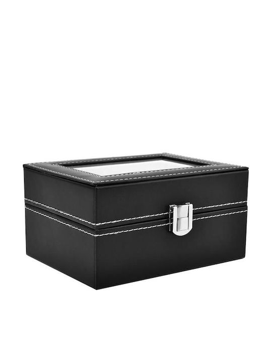 Cb cases Leather Case with transparent lid for 3 watches in Black color 00008513