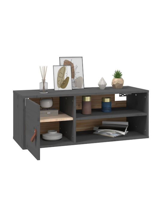Wall-Mounted Living Room Cabinet Made of Solid Wood Natural Grey 80x30x30cm