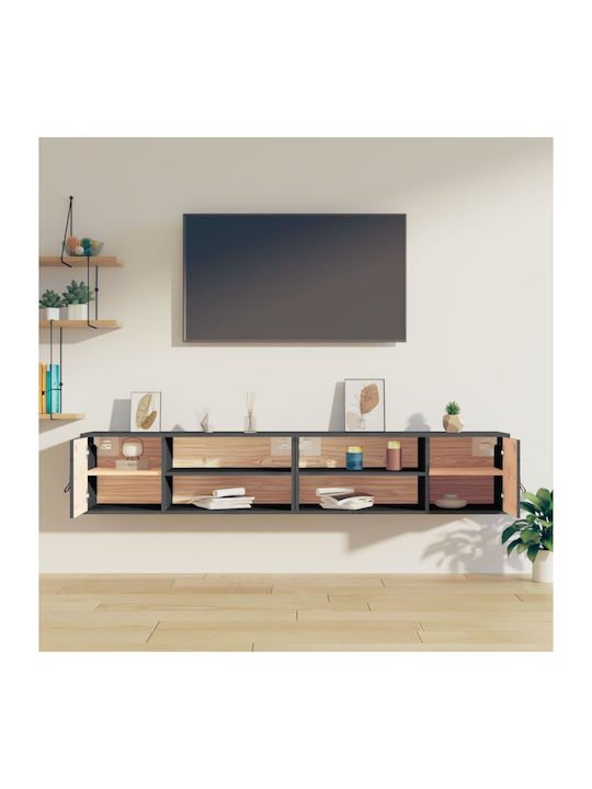Wall-Mounted Living Room Cabinet Made of Solid Wood Natural Grey 80x30x30cm