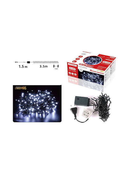50 Λαμπάκια LED 5μ. Ψυχρό Λευκό Μπαταρίας σε Σειρά
