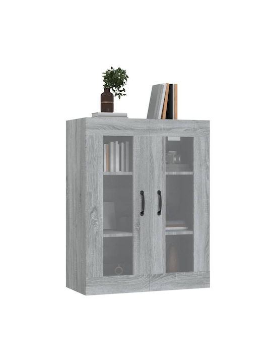 Floor-standing Living Room Display Cabinet made of Particleboard with Glass Gray 69.5x34x90cm