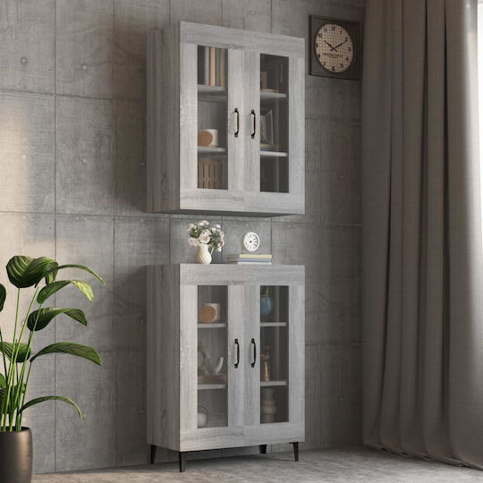 Bodenstehende Wohnzimmer Vitrine aus Spanplatte in Grau Sonoma mit Glastür 69.5x34x90cm