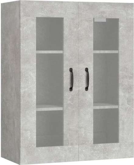 Living Room Display Cabinet Made of Particle Board with Windowed Grey Concrete Effect 69.5x34x90cm