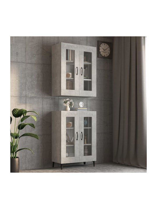 Floor-standing Living Room Display Cabinet made of Particleboard with Glass Grey Concrete 69.5x34x90cm