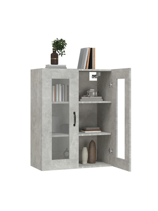 Living Room Display Cabinet Made of Particle Board with Windowed Grey Concrete Effect 69.5x34x90cm