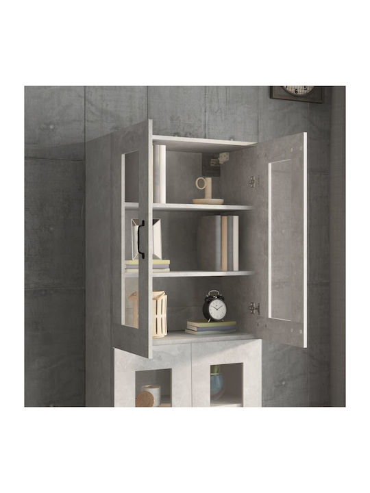 Living Room Display Cabinet Made of Particle Board with Windowed Grey Concrete Effect 69.5x34x90cm