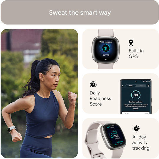 Fitbit Sense 2 Алуминий Смартчасовник с Пулсомер (Silver / White)