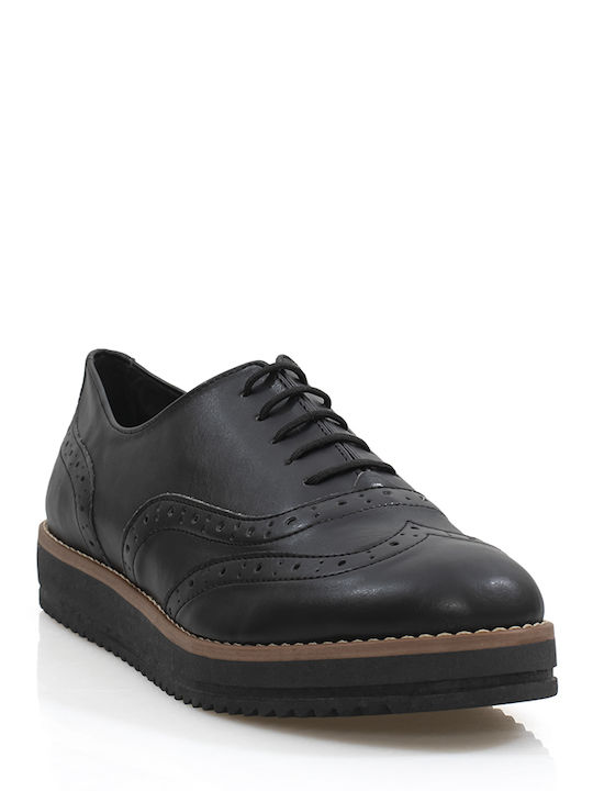 315 Γυναικεία Flatform Oxfords σε Μαύρο Χρώμα