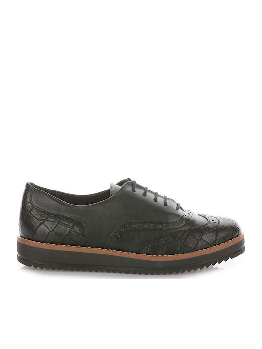 315 Γυναικεία Flatform Oxfords σε Μαύρο Χρώμα