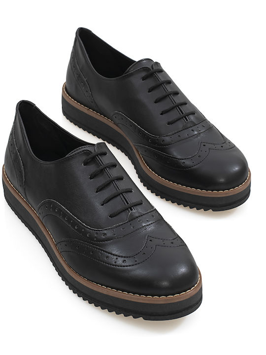 315 Γυναικεία Flatform Oxfords σε Μαύρο Χρώμα