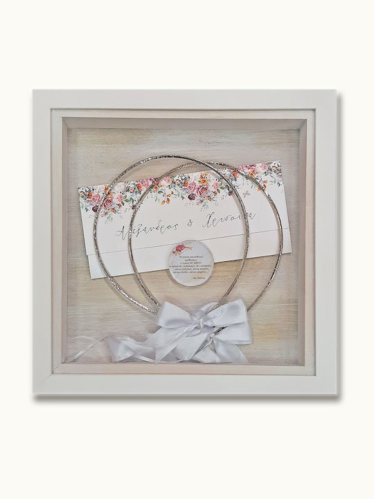 White Wooden crown case -cornice with depth for memorials, 30x30 cm wall mounted