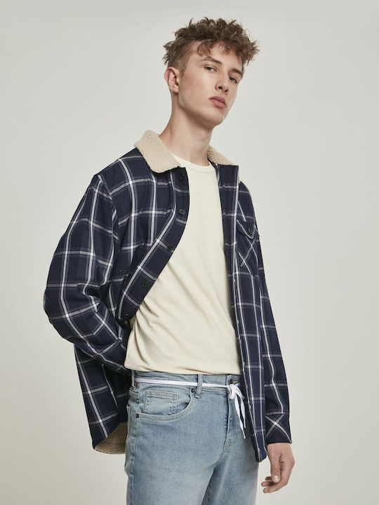 Overshirt Cu mânecă lungă Denim Cămașă Carou Albastru marin