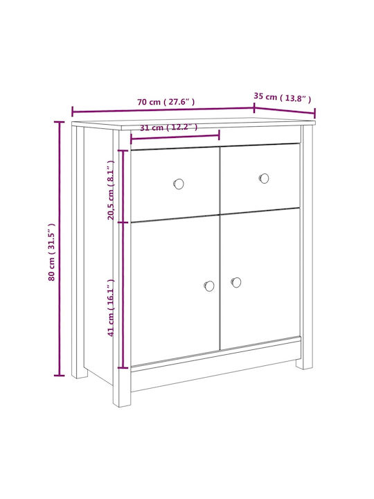 Bufet din Lemn Masiv cu Sertare Alb 70x35x80cm
