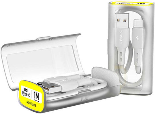 Vipfan CB-X6 USB 2.0 Cable USB-C male - USB-A Λευκό 1m CB-X6TC