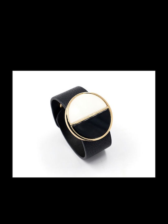 Women's Bracelet black, made of leatherette and brass alloy