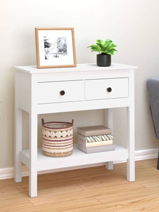 Solid Wood Console Table White L75xW35xH75cm