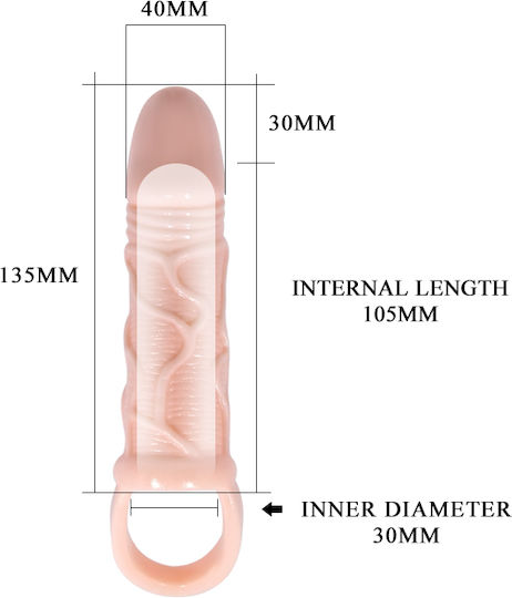 Baile Men Extension Penis Extension with Vibration Penis Extended Sleeve with Triggered Vibration Flesh 13.5cm
