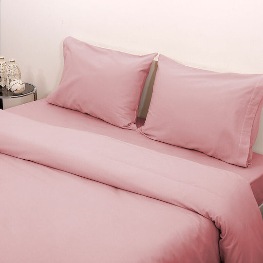 Viopros Viopros Bettlaken Set für Einzelbett mit Gummibettlaken 100x200+25cm Rosa (3 Stück)