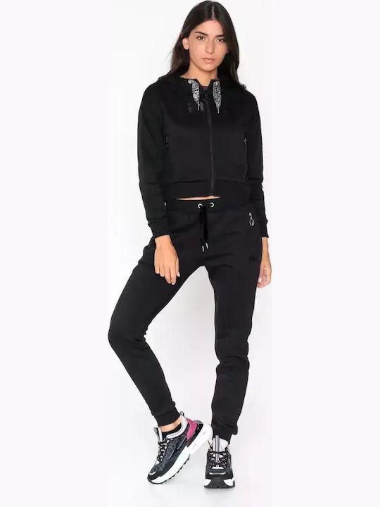 Mono Sweater Cropped Women's Sweatshirt Jacket Hooded Black