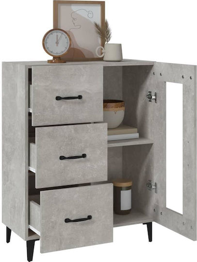 Living Room Display Cabinet made of Particle Board with Windowed Grey Concrete 69.5x34x90cm