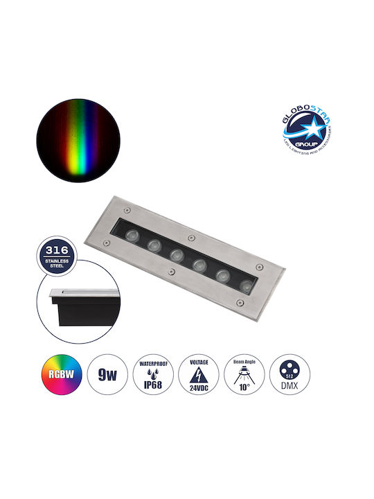 GloboStar Undergroundremvi Outdoor Floor Lamp LED Wall Washer 9W RGBW IP68 Silver