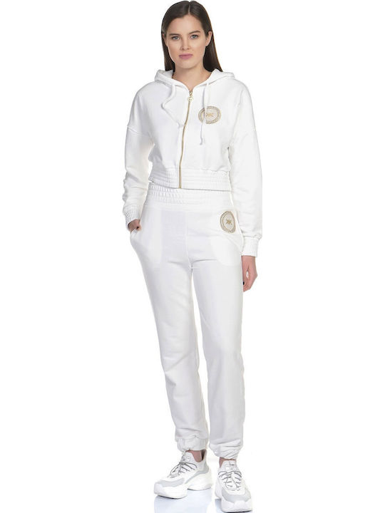 Cropped Women's Sweatshirt Jacket Hooded White