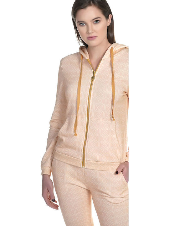 Bubble Logo Women's Sweatshirt Jacket Hooded Beige