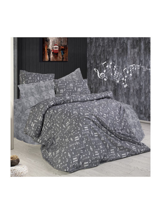 Dimcol Duvet Cover King 220x240 Πεντάγραμμο 445 Grey