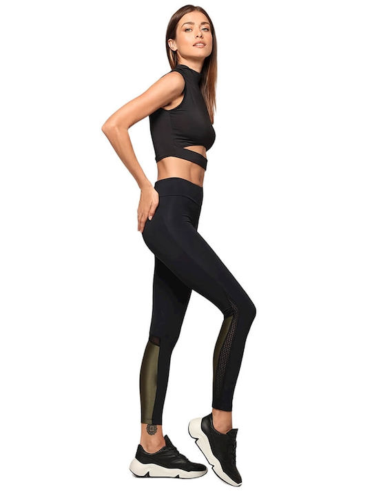 Cocomo black push up leggings with olive detail Y15075