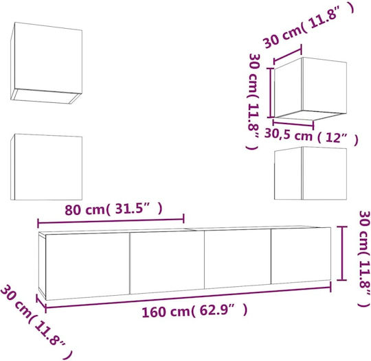 Животно помещение ТВ единица Sonoma Oak 6pcs Д80xШ30xВ30бр