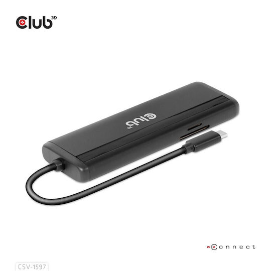 Club3D USB-C Docking Station με HDMI/DisplayPort 4K PD Ethernet και συνδεση 2 Οθονών Μαύρο (CSV-1597)