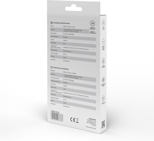 Savio USB-Hub 3 Anschlüsse USB 3.1 mit USB-A Anschluss Grau
